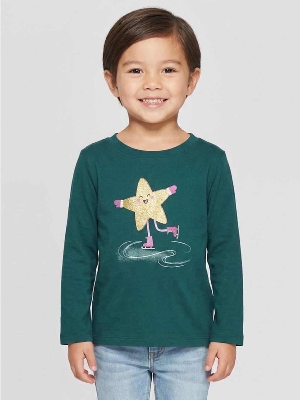 Cat & Jack Teal Long Sleeve Shirt with Star Design